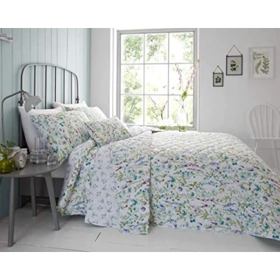 Image of Phoebe Cotton Rich Floral Duvet Cover Set in Duck Egg King Bed Size 230cm x 220cm