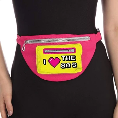 Image of Bristol Novelty BA3329 80s Neon Bum Bag, Women, Pink, Yellow
