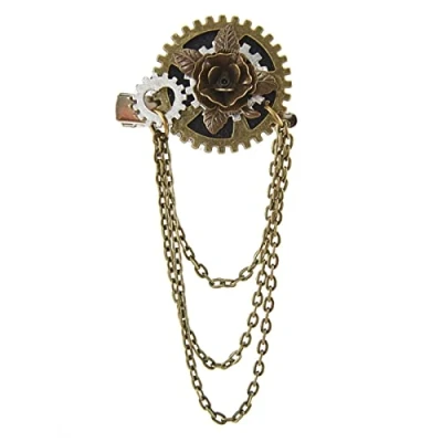 Image of Brooch Pin With Steampunk Gears And Tassels Chain Hair Clip Safety Pins Jewelry Costume Accessory For Dress Coat Gothics Metal Women Men