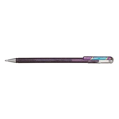 Image of Pentel K110 Dual Hybrid Metallic Gel Rollerball Pen Pack of Glitter 1 2 Different Colour Effects on Light Wood/Dark Paper 0,5mm Violett/met. Blau