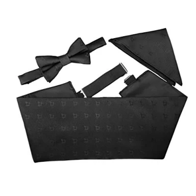 Image of Men&#039;s Black Masonic Freemasons Cummerbund Set (includes Bow Tie &amp; Hanky)