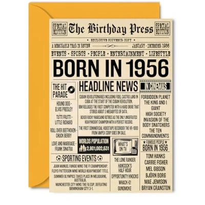 Image of 68th Birthday Cards for Women Men Born In 1956 Newspaper Happy 68 Card Grandma Grandad Nan Vintage Retro Back 1956, 5x7 Inch Sixty Eight Eighth Bday Greeting