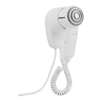 Image of Physa PURUS Hotel Hair Dryer Wall Mounted (1.200 W (ECO), max. 70 C, air speed: 14 m/s, IPX4, 2 and temperature levels, ABS) White