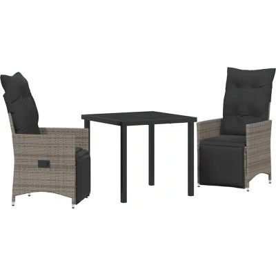 Image of vidaXL 3 Piece Garden Dining Set with Cushions Grey Poly Rattan
