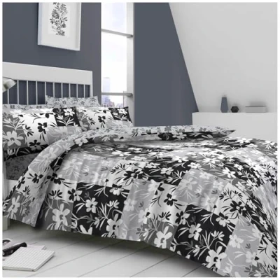Image of GC GAVENO CAVAILIA Botanical Printed Double Duvet Cover Set, Flower Blossom Quilt With Pillowcases, Breathable Grey Bedding Set