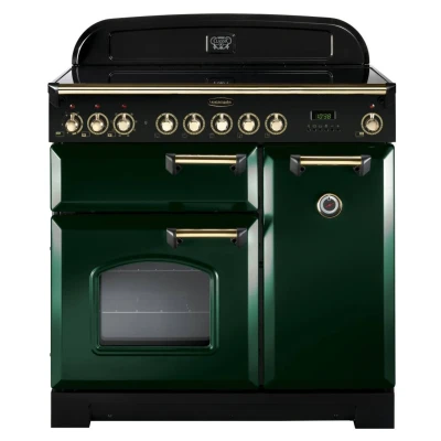 Image of Rangemaster CDL90EIRG/B Classic Deluxe 90cm Electric Induction Range Cooker Racing Green/Brass