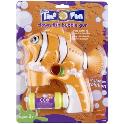 Image of Smiffys Clown Fish Bubble Gun, Orange with Solution, Leisure Products Fancy Dress, Dress Up Jokes &amp; Novelties