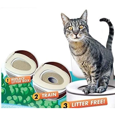 Image of The Magic Toy Shop Cat Toilet Seat Training Kit Litter Tray Potty Train Kitty System with Catnip