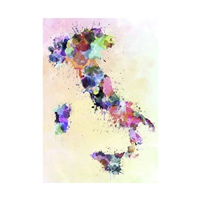 Image of Wee Blue Coo Map Painting Italy Sardinia Sicily Paint Splash Colour Wall Art Print