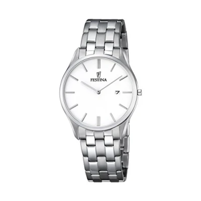 Image of Festina CLASSIC Men&#039;s Quartz Watch with White Dial Analogue Display and Silver Stainless Steel Bracelet F6840/2