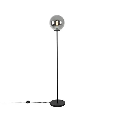 Image of Qazqa Art Deco Floor lamp Black with Smoke Glass Pallon Mezzi Suitable for LED E27 1 Light Living Room I Bedroom