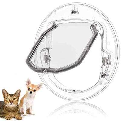 Image of Cat Flap Door 4 Ways Lock Round Clear for Pet Cats and Small Dogs