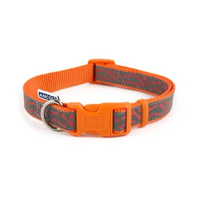 Image of Ancol Patterned Collection Reflective Bone Collar, Orange, size 2 5 to fit neck circumference 30 50 cm