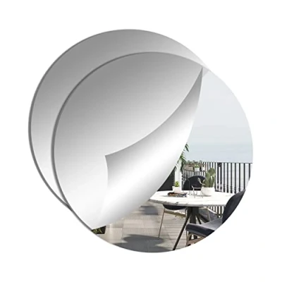Image of DRERIO 2 Pieces 24 cm Mirror Tiles Self Adhesive Acrylic HD Round Sticky Large Plastic Frameless 2mm Circle Wall for Home,Decor (24*24cm*2mm)
