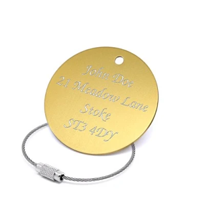 Image of County Engraving Personalised 50mm Large Gold Luggage Tag Enter Your Own Custom Text