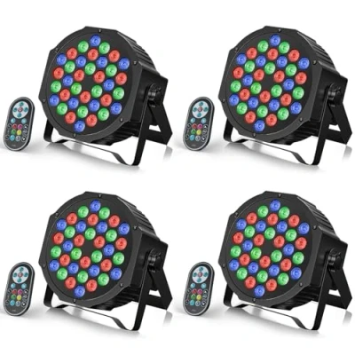 Image of U`King 4PCS LED Par Can Lights 36 72W Stage Light RGB Wash with Wireless Remote by Controlled 7 Modes for DJ Disco Wedding Party Lighting