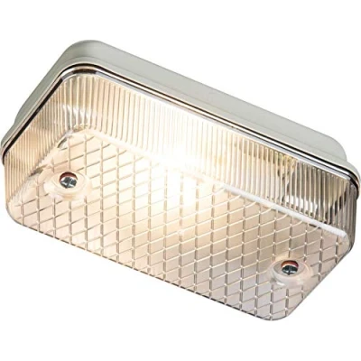 Image of Knightsbridge IP65 Bulkhead Lamp Holder with Clear Prismatic Diffuser and Aluminium Base, E27, 100 W, White