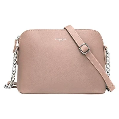 Image of David Jones Women&#039;s Small Crossbody Bag Chain Shoulder Saffiano PU Faux Leather Rigid Messenger Evening Party City Clutch Ladies Zip Handbag Fashion Elegant Simple Pink