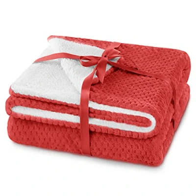 Image of AmeliaHome Cuddly Blanket 220 x 240 cm Delicate Quilted Sherpa Lambskin Look Shleepy Red