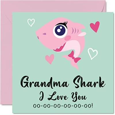Image of Birthday Cards for Grandma Shark Mothers Day Card from Granddaughter Grandson, Happy Toddler Baby, 145mm x Seasonal Gran Funny Greeting