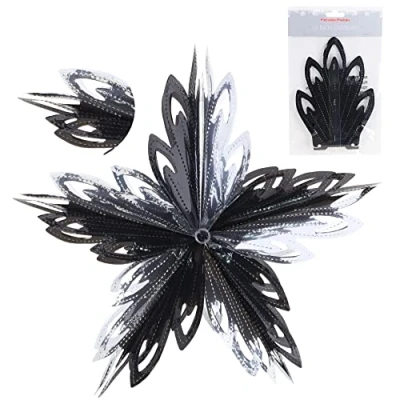 Image of Christmas Concepts® 16 (1.3ft) Large Foil 3D Star Hanging Decoration Trimming (Black &amp; Silver)