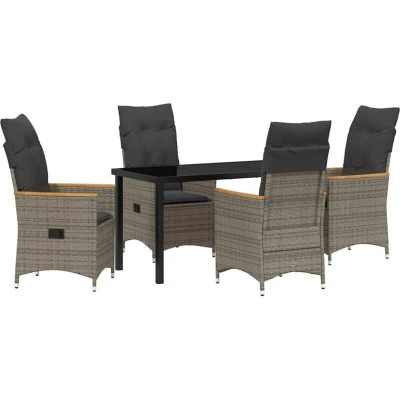 Image of vidaXL 5 Piece Garden Dining Set with Cushions in Grey Poly Rattan