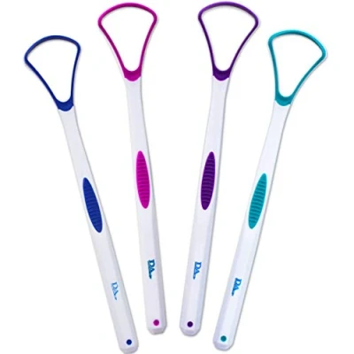 Image of 4 Tongue Scraper Cleaner Soft &amp; Gentle Silicone Head (1 of Each Colour)