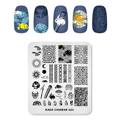 Image of KADS Nail Stamping Plate Chinese Style Art Stamp Template bamboo Lotus DIY Image Manicure Stencil Tools (CN023)