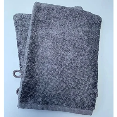 Image of Face Cloth Wash Mitt Set 50% Cotton Bamboo 15cm x 22cm Flannel Glove Soft Absorbent (Silver Grey 2 Pack)