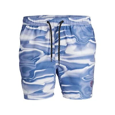 Image of JACK &amp; JONES Men&#039;s Jpstfiji Jjswim Digital Swimming Shorts, Sodalite Blue, S
