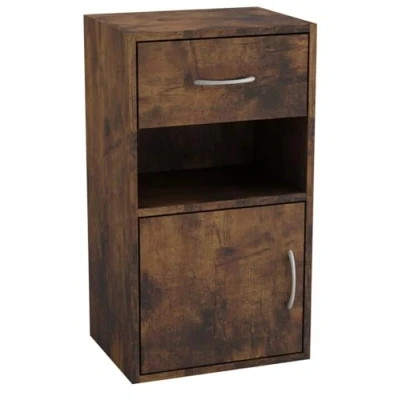 Image of URBNLIVING 1 Door Drawer Wooden Bedroom Bedside Cabinet Shelf Nightstand Side Table Unit (Rustic Brown)