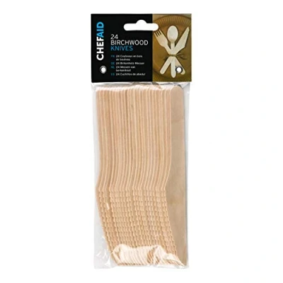 Image of Chef Aid Wooden Knives 24 Piece Set Sustainable And Stylish Birchwood Cutlery for Picnics, Parties, Weddings, more Biodegradable Compostable, Sturdy Durable, Chemical Free