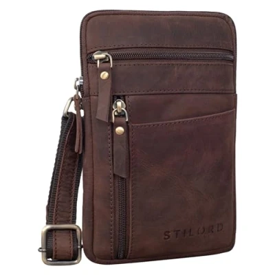 Image of STILORD &#039;Brooks&#039; Leather Belt Purse Chest Pouch for Phone Crossbody Bag Sling Travel Bumbag Genuine Vintage Leather, Colour:Montero Brown
