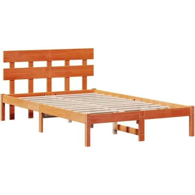 Image of vidaXL Bed Frame with Headboard Wax Brown 140x190 cm Solid Wood Pine