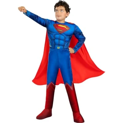 Image of Funidelia Deluxe Superman Costume for boy Man of Steel, Superheroes, DC Comics Costumes kids, accessory fancy dress &amp; props Halloween, carnival parties Size 7 9 years Blue