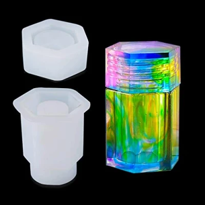 Image of iSuperb Box Resin Moulds with Lid, Bottles Silicone Mold Jars Storage Epoxy Casting Mould for Jewelry Accessories Storage, Home Decoration (Hexagon Molds)