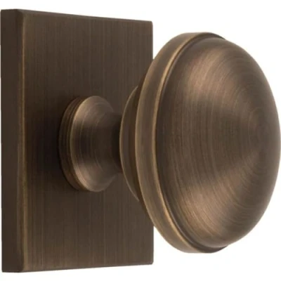 Image of Carlisle Brass Harmonise Warwick Cupboard Knob on Square Backplate (Anique Brass)