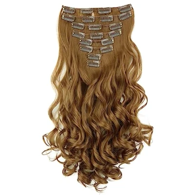 Image of CAISHA XXL 15&quot; 8 pieces set CLIP IN EXTENSIONS hair extension hairpiece voluminous wavy brown mix CES206 1