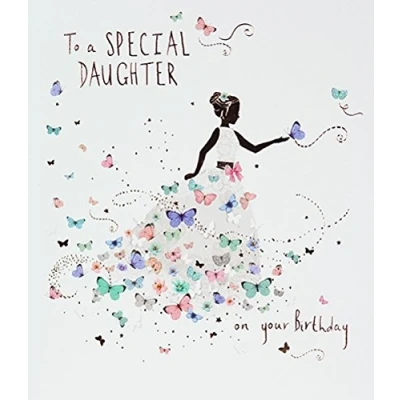 Image of Greeting Card (PLK7173) Birthday Special Daughter Dress and Butterflies Lemon Sorbet Range Embossed Foil Finish