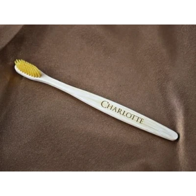 Image of Personalised Bamboo Natural 100% Eco Friendly Yellow Engraved Toothbrush