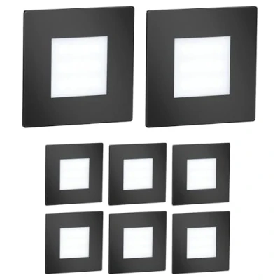 Image of ledscom.de 8 LED Staircase Light/recessed Wall Light FEX for Indoors and Outdoors, Angular, Black, 85 x 85mm, Cool White