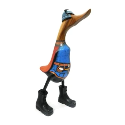 Image of Brave Wings Hand Carved Wooden Bamboo Duck Viking 36cm High Ornament Sculpture Figurine Statue Unique Table Decoration Home Decor 4978