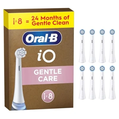 Image of Oral B iO Series Gentle Care, Original Replacement Round Brush Heads, Angled Bristles Deeper Plaque Removal, Softest Head, for Sensitive Gums, Electric Toothbrushes, 8