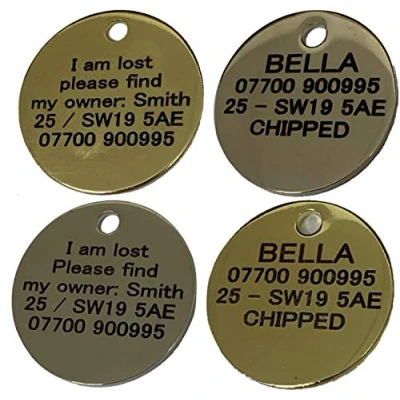 Image of Deeply Engraved Solid Nickel/Brass Round Dog/Cat Pet Tag 20mm, 22mm, 25mm, 3 (38mm, Silver/Nickel)