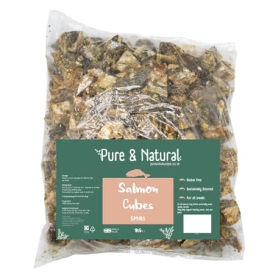 Image of Pure &amp; Natural Salmon Cubes Fish for Dogs, Grain Free and Hypoallergenic, 100% Dog Treats with Skins 1kg Bulk Bag