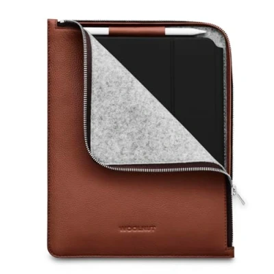Image of WOOLNUT Leather Folio Cover Case for iPad Pro 11 &amp; Air 10.9 inch Brown/iPad 5th Generation with Pencil Holder/Slim 6th and more/Full Grain