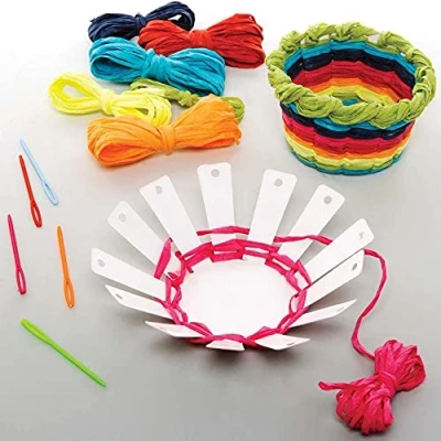Image of Baker Ross FE184 Rainbow Craft Weaving Baskets Pack of 5, Introductory Sewing for Beginners and Kids Arts Crafts Projects, Blue, Green, Orange, Purple, Red