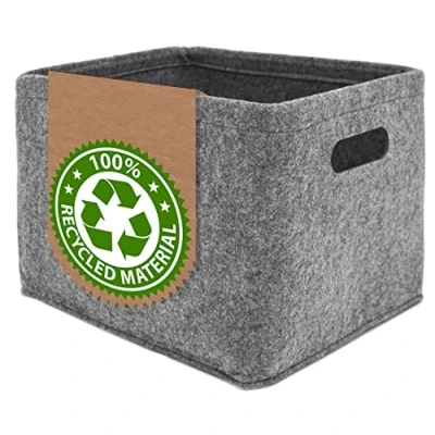 Image of DuneDesign 100% Recycled: Felt Box 32x26x23 Foldable Storage Toiletries Closet Stairs Basket Display for Toilet Rolls Drawer Organiser Nursery Furniture Cat