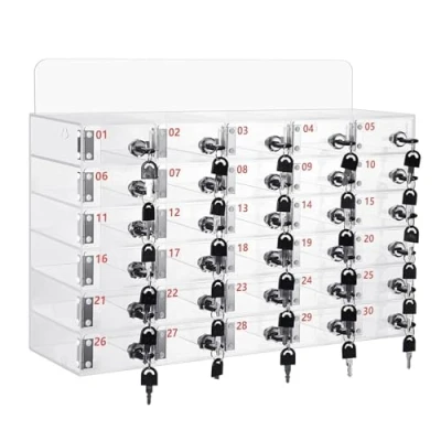 Image of LVRUIEDS Mobile Phone Storage, Personal Storage Box With 12/15/20/25/30/40 Slots Transparent Locker Lock Desktop Cabinet For Employees(30 Slots)
