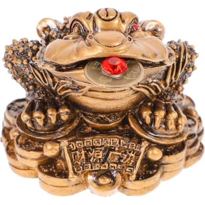 Image of 3 Legged Toad Lucky Money Frog Feng Shui Frog, Coin Chinese Charm Fengshui Decor for Prosperity Home Decoration